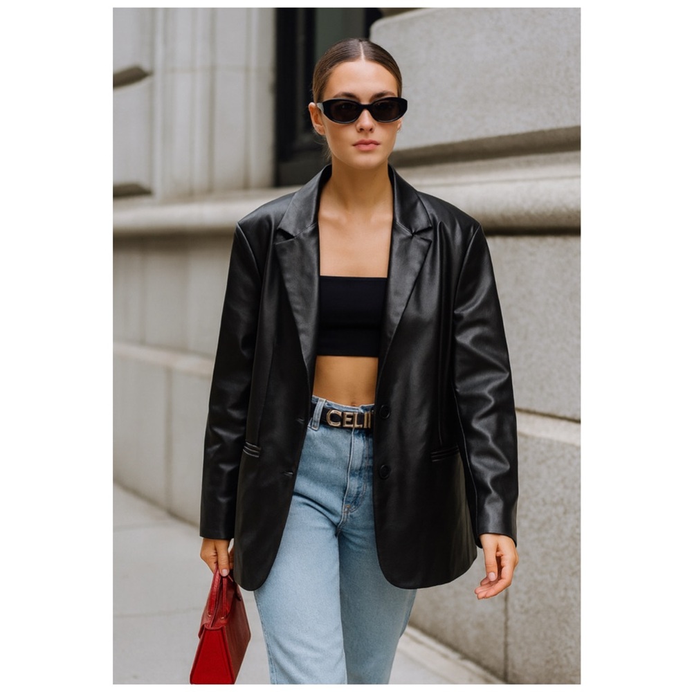 Rebecca Minkoff Black Vegan Leather Oversized Blazer Jacket XL NWT